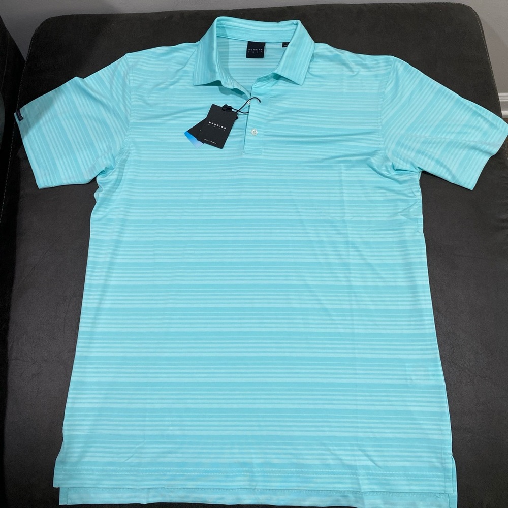 NEW Dunning Golf Mens Medium Cool Max Performance Golf Polo Wicking Blue Striped